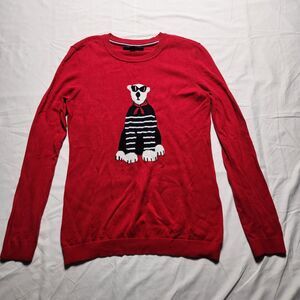 Tommy Hilfiger Women’s Medium Crew Neck Polo Bear Knit 100% Cotton Sweater Red